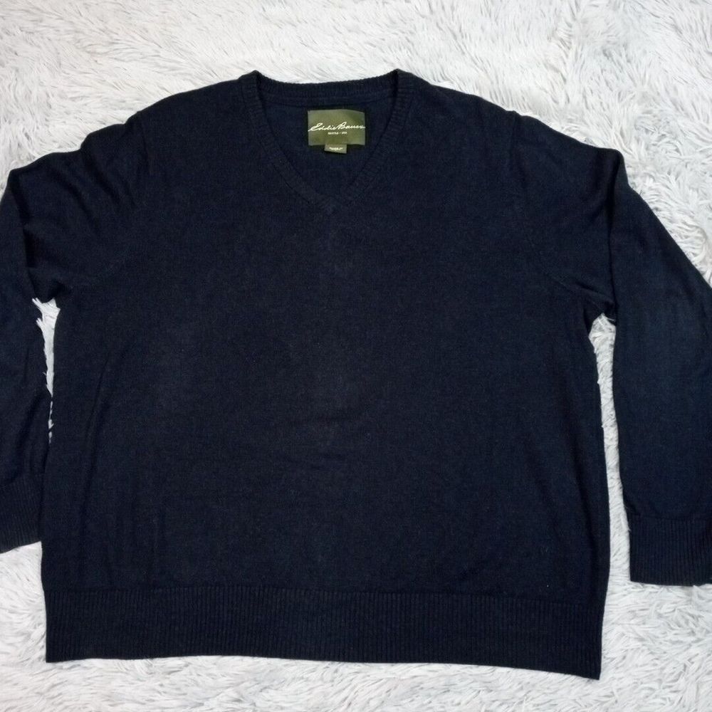 Eddie Bauer Sweater Mens L Blue Cashmere Blend Soft Cozy Comfort Preppy Casual